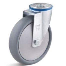 Roata cauciuc termoplastic, rulment cu bila, cu carcasa pivotanta cu alezaj, WLL=220 kg, D=200 mm