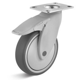 Roata cauciuc termoplastic, rulment cu bila, cu carcasa pivotanta cu frana, WLL=100 kg, D=100 mm