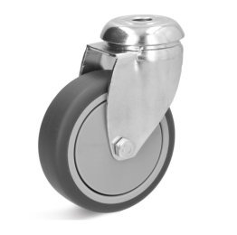 Roata cauciuc termoplastic, rulment cu bila, cu carcasa pivotanta cu alezaj, WLL=80 kg, D=80 mm