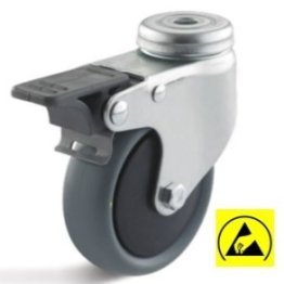 Roata ESD termoplast, carcasa pivotanta cu frana si alezaj, WLL=65 kg, D=100 mm