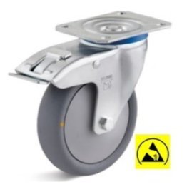 Roata ESD termoplast, carcasa pivotanta cu frana, WLL=110 kg, D=125 mm