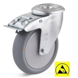 Roata ESD termoplast, carcasa pivotanta cu frana si alezaj, WLL=110 kg, D=125 mm