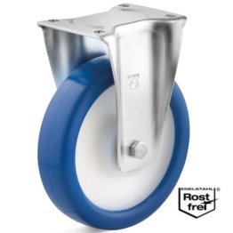 Roata poliuretan rigid, rulment si carcasa fixa INOX, WLL=400 kg, D=150 mm