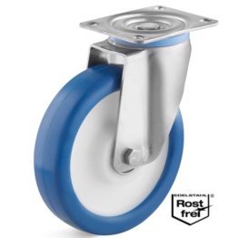 Roata poliuretan rigid, rulment si carcasa pivotanta INOX, WLL=150 kg, D=80 mm