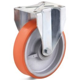 Roata poliuretan rigid, rulment cu bila, carcasa fixa, orange, WLL=1250 kg, D=250 mm