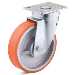 Roata poliuretan rigid, rulment cu bila, carcasa pivotanta, orange, WLL=2200 kg, D=250 mm