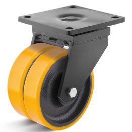 Roata dubla poliuretan rigid, rulment cu bila, carcasa pivotanta, HEAVY DUTY, WLL=1000 kg, D=150 mm