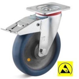 Roata ESD poliuretan, carcasa pivotanta cu frana, WLL=200 kg, D=100 mm
