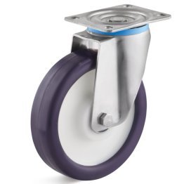 Roata poliuretan elastic, rulmenti cu bila, carcasa pivotanta, WLL=250 kg, D=150 mm
