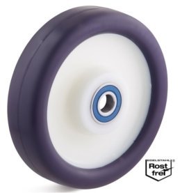 Roata poliuretan elastic, rulment INOX, WLL=180 kg, D=100 mm