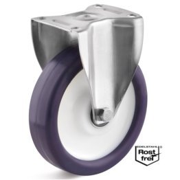 Roata poliuretan elastic, rulment si carcasa fixa INOX, WLL=200 kg, D=125 mm
