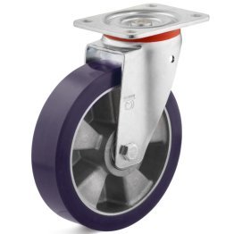 Roata poliuretan elastic, rulment, carcasa pivotanta, WLL=200 kg, D=100 mm