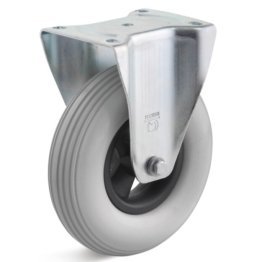 Roata poliuretan elastic expandat, janta polimer, rulment cu bila si role, carcasa fixa, WLL=75 kg, D=125 mm