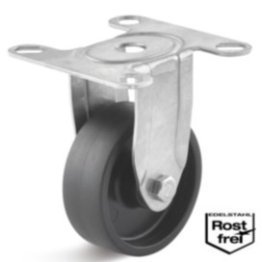 Roata poliamida cu lagar alunecare, carcasa fixa INOX, WLL=60 kg, D=75 mm