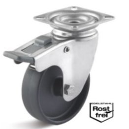 Roata poliamida lagar alunecare, carcasa pivotanta cu frana INOX, WLL=60 kg, D=75 mm