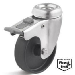 Roata poliamida lagar alunecare, carcasa pivotanta cu frana si alezaj INOX, WLL=60 kg, D=75 mm