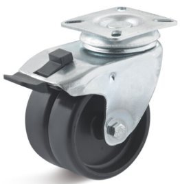 Roata poliamida dubla, carcasa pivotanta cu frana, WLL=100 kg, D=75 mm