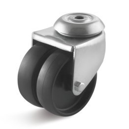 Roata poliamida dubla, carcasa pivotanta cu alezaj, WLL=100 kg, D=75 mm