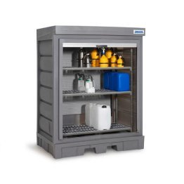 Dulap PolySafe D depozitare recipiente mici cu rafturi din plastic si usa tip rulou