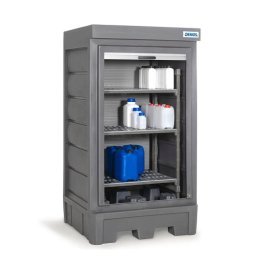Dulap PolySafe D1 depozitare recipiente mici cu rafturi din plastic si usa tip rulou
