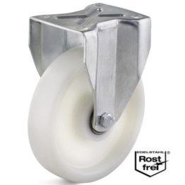 Roata poliamida, rulment si carcasa fixa INOX, WLL=300 kg, D=100 mm