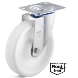Roata poliamida, rulment si carcasa pivotanta INOX, WLL=300 kg, D=100 mm
