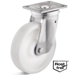 Roata poliamida, rulment si carcasa pivotanta INOX, WLL=400 kg, D=125 mm