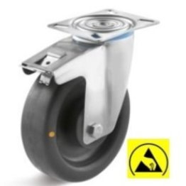 Roata ESD poliamida, carcasa pivotanta cu frana, WLL=150 kg, D=80 mm