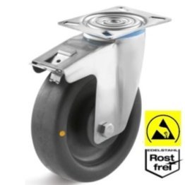 Roata ESD poliamida, rulment si carcasa pivotanta cu frana INOX, WLL=300 kg, D=200 mm