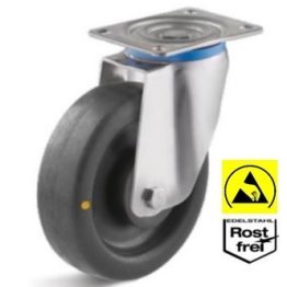 Roata ESD poliamida, rulment si carcasa pivotanta INOX, WLL=300 kg, D=125 mm
