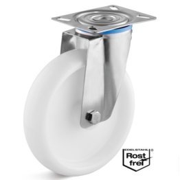Roata polipropilena, rulment si carcasa pivotanta INOX, WLL=130 kg, D=80 mm