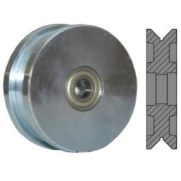 Roata buza de bandaj dublu, rulment cu bila, canelura V, WLL=600 kg, D=100 mm