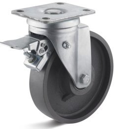 Roata fonta rulment cu bila, carcasa pivotanta cu frana, WLL=400 kg, D=125 mm