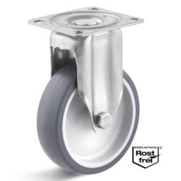 Roata termoplast cu lagar alunecare, carcasa fixa INOX, WLL=80 kg, D=100 mm