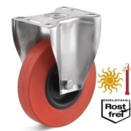 Roata cauciuc termorezistent, carcasa fixa INOX, WLL=60 kg, D=100 mm