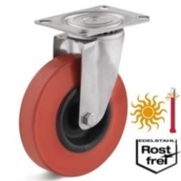 Roata cauciuc termorezistent, carcasa pivotanta INOX, WLL=60 kg, D=100 mm