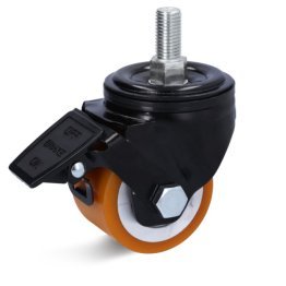 Roata poliuretan, janta otel, carcasa pivotanta cu frana si alezaj cu stift, WLL=400 kg, D=65 mm