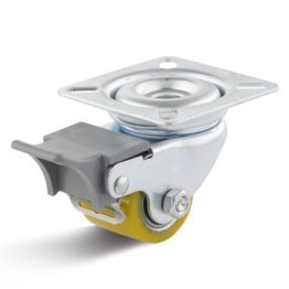 Roata utilaj din poliuretan, rulment, carcasa pivotanta cu frana, WLL=100kg, D=35mm