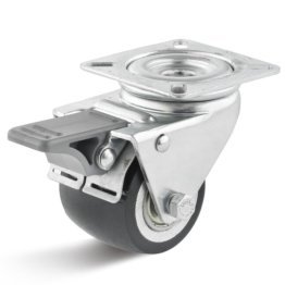 Roata showbiz din poliuretan, carcasa pivotanta cu frana, WLL=100 kg, D=50 mm