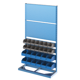 Stand fix depozitare cu 26 cutii plastic pe 2 rafturi si 2 panouri perforate 1000x400x1800mm