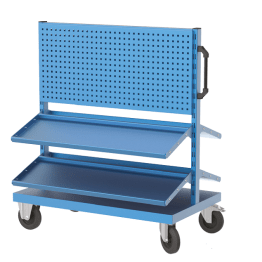 Stand mobil depozitare cu 4 rafturi inclinate si 4 panouri perforate 1000x600x1160mm