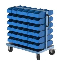 Stand mobil depozitare cu 72 cutii plastic pe 12 rafturi 1000x600x1160mm