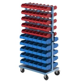 Stand mobil depozitare cu 130 cutii plastic pe 20 rafturi 1000x600x1960mm