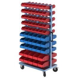 Stand mobil depozitare cu 126 cutii plastic pe 20 rafturi 1000x600x1960mm