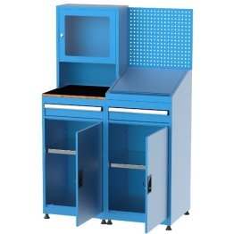 Dulap calculator industrial pentru monitor 17" cu 2 sertare, 2 rafturi, pupitru si panou scule 1120x570x1700mm