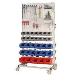 Carucior transport scule cu panou perforat si 62 cutii piese