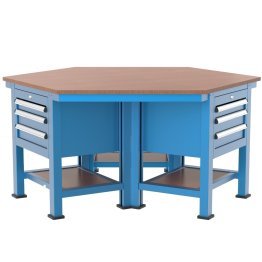 Banc de lucru hexagonal cu 9 sertare si 3 rafturi 1830x1585x850mm