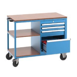 Banc de lucru mobil cu 4 sertare si 2 rafturi depozitare 12 scule CNC
