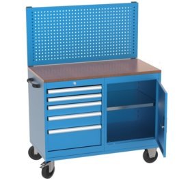 Banc de lucru mobil cu 5 sertare, 1 raft si panou perforat, 1120x570x1570mm