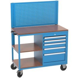 Banc de lucru mobil cu 5 sertare, 2 rafturi si panou perforat 1120x570x1610mm